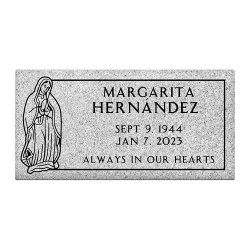 Flat Headstone Grave Marker with Border - 24 x 12 x 4- Gray Granite Headstone for Grave, Cemetery or Garden Memorial - Solid Natural Stone, Tombstone, Grave Stone with Engraving