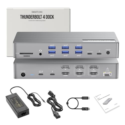 Smartlinx Thunderbolt 4 Dock with DisplayLink - USB-C/A MacBook Docking Station, Chrome, Windows 10/11 Compatible – 21 Ports, Dual/Triple/Quad/5 Monitor Support - 40Gbps, 150W Charging, 8K/4K Display