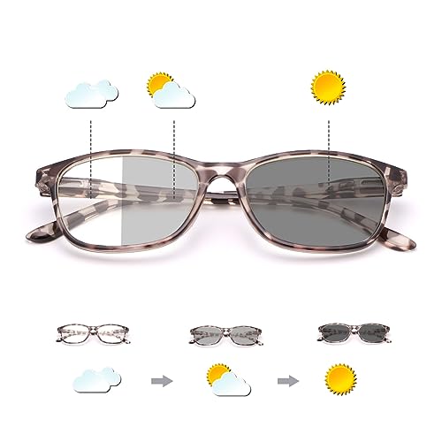 Photochromic Transition Nearsighted Distance Glasses For Men Women Retro Myopia Glasses TR90 Lightweight Negative Power Shortsighted Eyeglasses Classic Full Frame Eyewear Anit UV and Glare Sunglasses