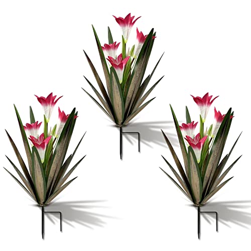 Homight Metal Agave Plant Outdoor Decoration Outdoor Garden Decoration Lily Mexican Yard Art Plant Garden Agave Lily Decorative Garden Gift (3 Big Red Lilies), HM-390-345