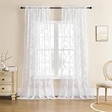 White Lace Curtains 84 Inches Long for Living Room Bedroom Victorian Floral Sheer Curtains 2 Panels Set Rod Pocket Light Filtering Vintage Western Edges Crochet Drapes for Window Decor, 52x84