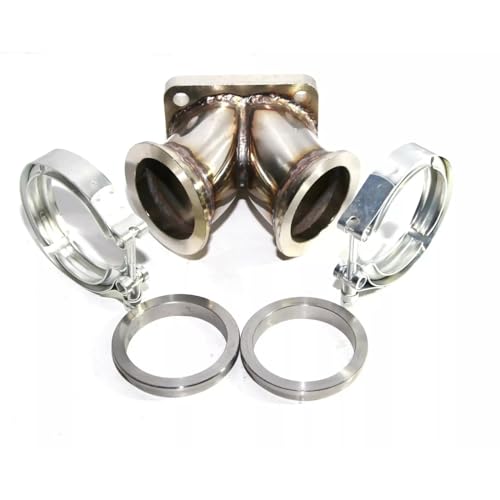 Turbo Y Elbow T4 Twin Scroll to Dual 2.5"V-band Adapter+Flanges+Clamps COMBO