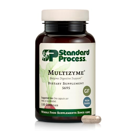 Standard Process Inc. Multizyme - Whole Food Pancreas Support, Pancreatin Digestive Enzymes, Digestive Health and Pancreatic Enzymes with Cellulase, Papain, Amylase, Lipase and More - 150 Capsules