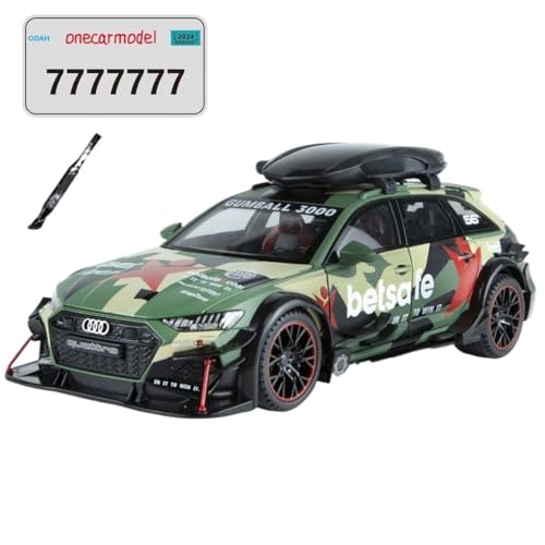 Alloy car Model Suitable for Audi RS6 Modified Version with Sound and Light 6 Door Pull Back Toy Station Wagon Music Model Ornaments (Color : Green Stand Box)