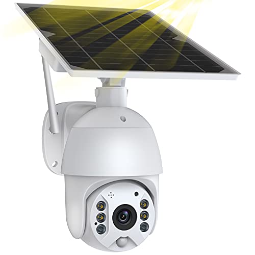 Solar Camera Outdoor Wireless, 1080P PTZ Cameras for home security, Solar-power, camara de seguridad para casa inalambricas, Color Night Vision, WiFi, 2-Way Audio, for outside indoor CCTV Surveillance