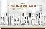 BULK PARADISE Small Vintage Glass Bottles with Corks, Mini Vases, Decorative Glass Bottle, Potion Bottles, Assorted Design - Set of 14 assorted design 5oz 6.5-7 inch tall 1.8-2.inch wide.