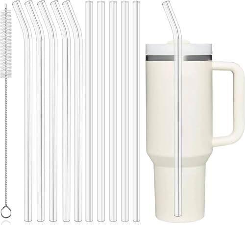 Reusable Straws for Stanley & Yeti 40oz/30oz Cup Tumbler, PROOCI 10-Pack 12" Long Plastic Straws with Cleaning Brush, Clear Bend Replacement Straw for Drinking Smoothie, Milkshake | Food Grade Tritan