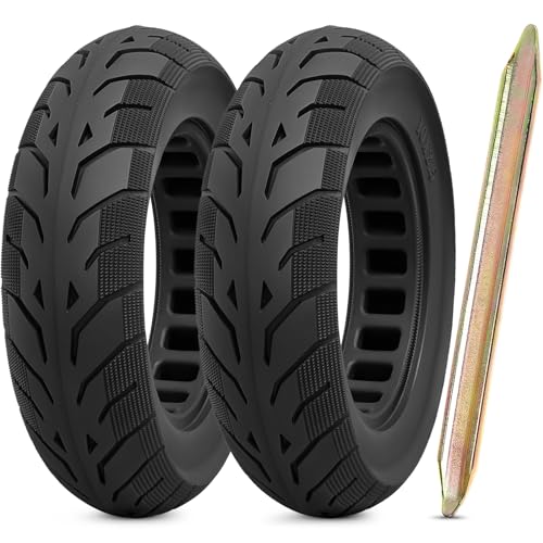 PaoWin 2Pcs 10x2.5 Solid Tire,10 Inches Electric Scooter Wheels 10 x 2.5 Solid Tires Front or Rear Replacement Solid Rubber Tires Compatible with 10x2.5 Electric Scooter Tire（P-T010）, Black
