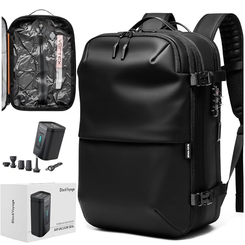 Vortex Vacuum Seal Travel Backpack 60L Exapandable Air Compression System Water Resistant TSA Lock Carry-On Suitcase Luggage Black AERO - Vacuum Pump Included