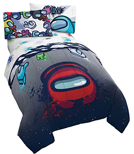Jay Franco Among Us Space Splatter 5 Piece Full Size Bed Set - Includes Comforter & Sheet Set - Super Soft Fade Resistant Microfiber (Official Among Us Product)