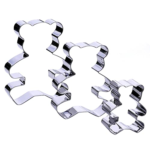 Teddy Bear Cookie Cutter Set – Sharp & Stainless Steel Cooking Utensils – A Fun Fit for Sandwiches, Pancakes & Fruits – Dishwasher-Safe 3-Piece Bakery Supplies by Sweet Cookie Crumbs (Large Sizes)