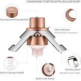 HYZ Champagne Stoppers Wine Saver 3-Pack, Sparkling Wine Vaccum Stoppers with Built-in Pump for Champagne, Prosecco and Cava - Stainless Steel + ABS Champagne Bottle Stoppers Rose Gold/Silver/Black