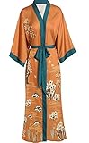 Aensso Long Soft Lightweight Silky Kimonos Robes for Women, Luxury Japanese Floral Womens Kimono Robe (Sunset)
