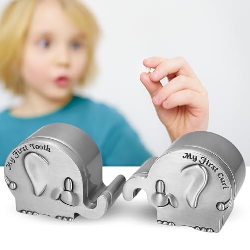 Killer's Instinct Outdoors First Tooth and Curl Keepsake Box – Silver Elephant Baby Keepsake Set for Boy or Girl My First Tooth Case Haircut Fairy Box for Kids Baby Shower Fairy Souvenir Gift
