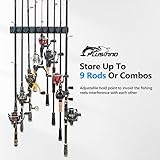 PLUSINNO Vertical Fishing Rod Holder, Wall Mounted Fishing Rod Rack, Fishing Pole Holder Holds Up to 9 Rods or Combos, Fishing Rod Holders for Garage, Fits Most Rods of Diameter 3-19mm