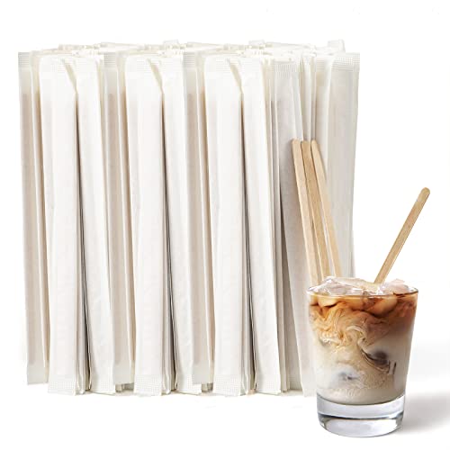 1000 Pcs Coffee Stirrers 5.5 Inch Wood Coffee Stir Sticks Individually Wrapped Wooden Stir Sticks Disposable Wood Stir Sticks Eco-Friendly Wood Coffee Stir Sticks for Coffee, Cocktail (1000 PCS)