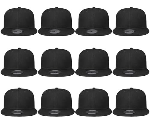 Gelante Plain Blank Flat Brim Adjustable Snapback Baseball Caps Wholesale LOT 12 Pack - 1500-Black