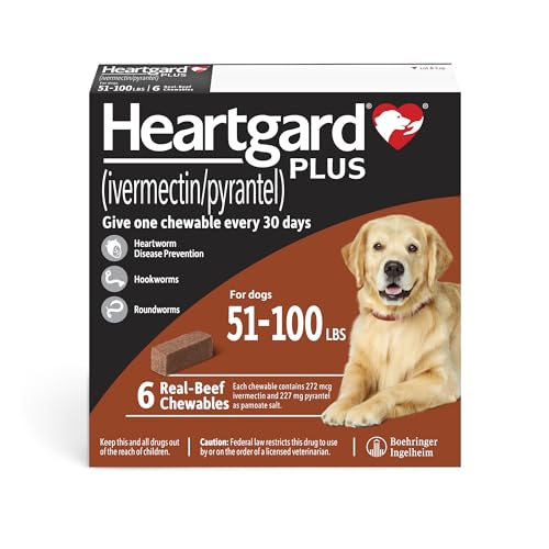 HEARTGARD® Plus (ivermectin/pyrantel) Real-Beef Chewables for Dogs 51-100 lbs (Brown Box) 6 Month Supply of Chews (Heartworm Disease Preventive)