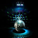 Meagoo Disco Ball with Motor and Light, 8" Hanging Mirror Ball and 6RPM Batteries Powered Rotating Motor with 4 Light Colors and 18 LEDs for Disco Party Decoration, DJ Club, Wedding, Birthday