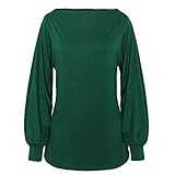 PESION Womens Casual Bishop Sleeve Blouse Boat Neck T-Shirts Tunic Tops, Green Large