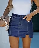 luvamia Skorts Skirts for Women Denim Mini Skirt Side Slit with High Wasited Jean Shorts Stretchy Jean Shorts Womens High Waisted Jean Shorts for Women Darkness Blue Size Large Size 12 Size 14