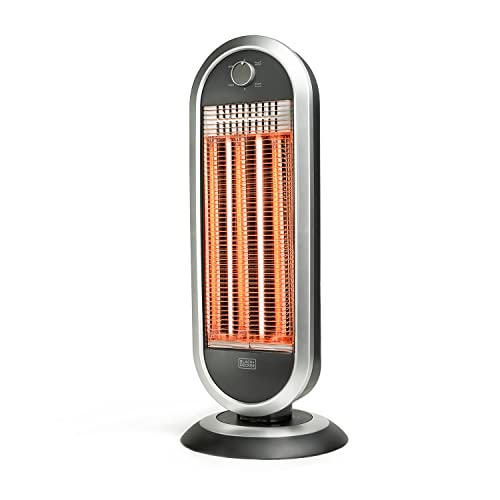 Black+Decker BXCSH900E - Floor Carbon Heater, Infrared Lamp, 900 W, 2 Intensities, Up to 10 m², Oscillating Option, Carry Handle, Grey