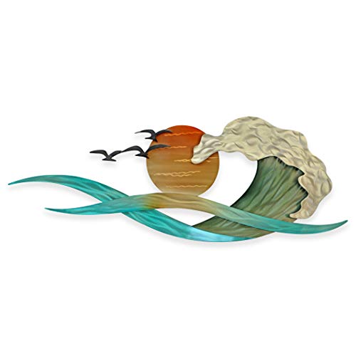 T.I. Design Waves and Blazing Sun | Contemporary Coastal Beach Ocean Stainless Steel Metal Wall Décor