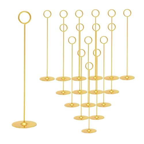 Urban Deco 16PK Gold Table Number Holders Place Card Holders 12 Inch Table Card Holders Steel Card Holders for Photos, Food Signs, Memo Notes, Weddings, Restaurants, Birthdays