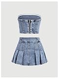 WDIRARA Girl's Y2K 2 Piece Outfits Bandeau Tube Tops Jeans Denim Sets A Line Pleated Mini Skirt Set Medium Wash 11Y