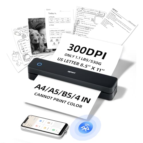 iDPRT Portable-Printer Wireless for Travel, 300DPI Inkless-Thermal-Small-Printer for Home Use, Office, Vehicles, Mobile Bluetooth Printer Supports 8.5" x 11" US Letter&A4&A5 Size, for Smartphone & PC