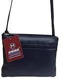 Swiss Marshal Genuine Leather Womens Purse Double Zipper Top Pockets Crossbody Shoulder Bag for Ladies (Blue)