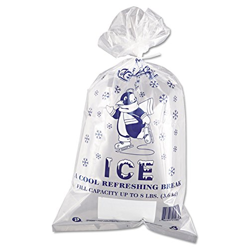 Inteplast IC1120-TT 8 lbs Capacity, 20" Length x 11" Width, Penguin Logo Ice Bag with Twist Ties (Case of 1000)