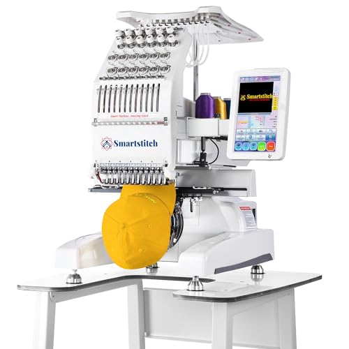 Smartstitch S-1201 Compact Embroidery Machine with 12 Needles, 1200SPM Max Speed, 7“ Screen, Wifi, 9.5"x12.6" Embroidery Area, Your First Commercial Embroidery Machine for Flat, Hat, T-shirt and more