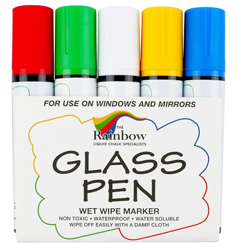 Glass Pen Window Marker: Liquid Chalk Markers for Glass, Car Marker or Mirror Pen with Washable Paint - Graduation Car Windows, Storefront Window, Wedding, Parade, Party & Holiday (5 Pens - Wide Tip)