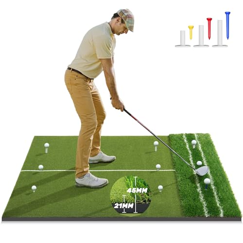 Premium Dual-Turf Golf Mat: Upgraded 5 x 4ft Golf Hitting Mat, Alignment & Angle of Approach Aid Practice Golf Mats, Indoor & Outdoor Golf Training Swing Chipping Mat, Ideal Valentine Gifts for Men