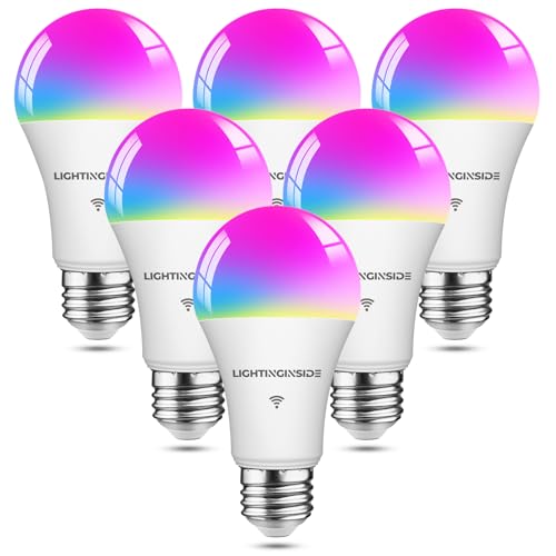 Lightinginside Smart Light Bulbs 100W Equivalent, 1350LM 11W WiFi Smart Bulb Compatible with Alexa/Google Assistant/Smart Life, A19 E26 RGBCW Color Changing, No Hub Required,2.4G WiFi, ETL Listed,6PCS