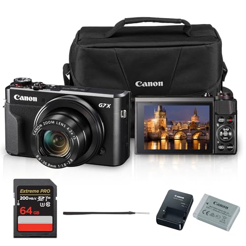 Canon PowerShot G7 X Mark II Digital Camera (Black) 20.1MP 1-Inch CMOS Sensor, DIGIC 7, 4.2X Optical Zoom Lens | Full HD 1080p Video, Wi-Fi, Tilting Touchscreen with Bag and 64GB Card
