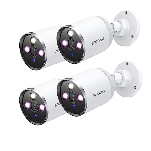 SV3C 2K WiFi Camera Outdoor, 4 Pack Wired Security IP Cameras for Home Outside Indoor Support ONVIF, Full Color Night Vision, Sound Motion Detection, Two-way Audio, Cloud & SD Card Record, USB Powered