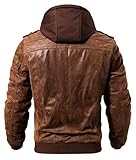 FLAVOR Men's Leather Motorcycle Jacket with Removable Hood Brown Pigskin. (XXX-Large, Brown)