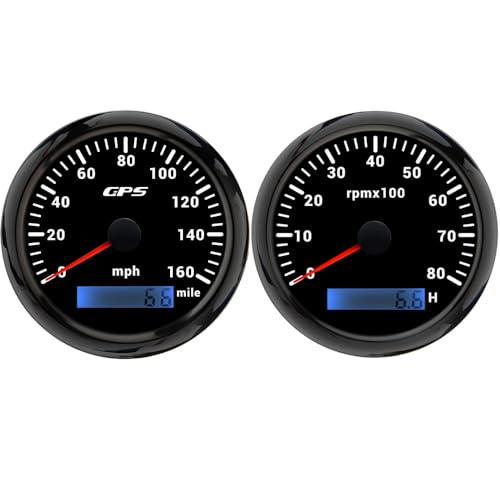 ELING 85mm (3 3/8'') 2 Gauge Set GPS Speedometer 160MPH Speedo Gauge Odometer Tachometer 8000RPM Meter with Hour Meter Backlights 12Volt 24Volt Waterproof for Auto Truck Yachts