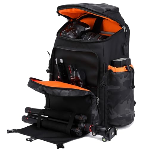 Tuceng Camera Backpack DSLR/SLR/Mirrorless Case Large Men&Women Photography Bag with Laptop Compartment&Tripod Holder (Orange)…