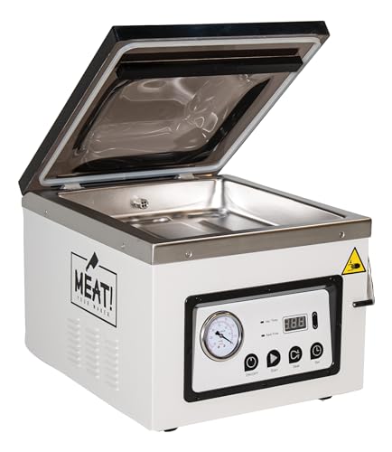 MEAT! Chamber Vacuum Sealer with 12" Sealing Bar, Adjustable Seal Time, Vacuum Gauge, and Vacuum Bag Sampler Pack for Preserving Meat and Vegetables