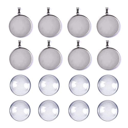 DROLE 40Pcs 30mm Stainless Steel Bezels and Cabochons - 20Pcs 30mm Cabochon Pendant Trays with Necklace Clasp and 20Pcs 30mm Rond Glass Cabochons for Cameo Jewelry
