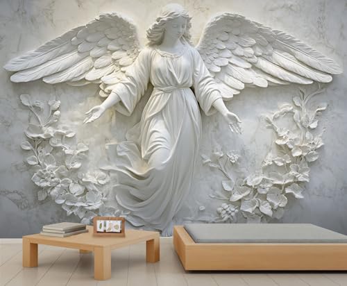 3D Relief Angel Wall Mural, European Marble Relief Wallpaper Mural, Classical Statue 3D Mural, Sculpture Art Wallpaper for Living Room and Bedroom Wall Decor (Not Peel and Stick) - 59"W x39.4 "H