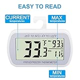 Waterproof Refrigerator Fridge Thermometer, Digital Freezer Room Thermometer, Max/Min Record Function Large LCD Screen and Magnetic Back for Kitchen, Home, Restaurants (2 Pack)