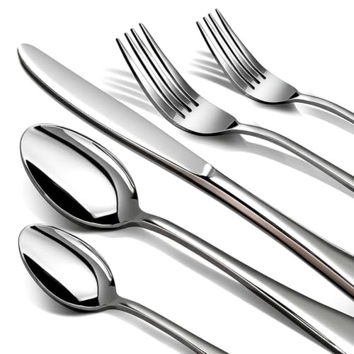 60 Piece Silverware Set for 12, Premium Stainless Steel Flatware Set, Eating Utensil Sets with Steak knives, Cutlery Tableware Service Include Fork Knife Spoon Set, Mirror Polished