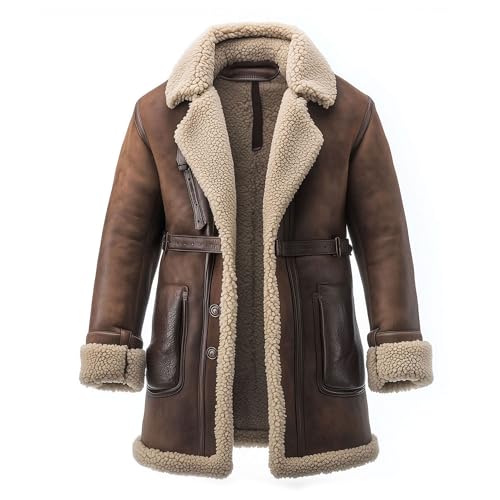 The Next Shearling Brown Leather Coat Genuine Sheepskin Fur Leather B3 Bomber Leather Coat Aviator Jacket For Men(Brown Genuine Leather, X-Large)