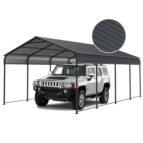 Vigo huseeo 12x20x8.7 FT Carport with Galvanized Steel Roof, Heavy Duty Metal Carport Canopy, Metal Carport Garage for Pickup, Boat, Car and Tractors, Grey