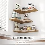 fuqing Floating Corner Shelves, Wall Shelf Set of 3, Shelves for Wall Storage, Solid Wood Shelves for Storage, Wall Mount Wooden Display Shelf for Bathroom Bedroom Kitchen Garage, Carbonized Black