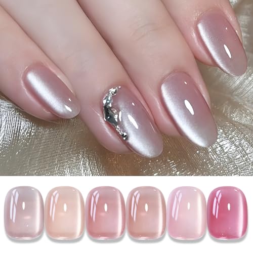 Double Rhythm 6 Colors Cat Eye Gel Polish Set Shimmer Glitter with Magnet Holographic Reflective Magnetic UV Polish Art Kit (6-Kit 35)